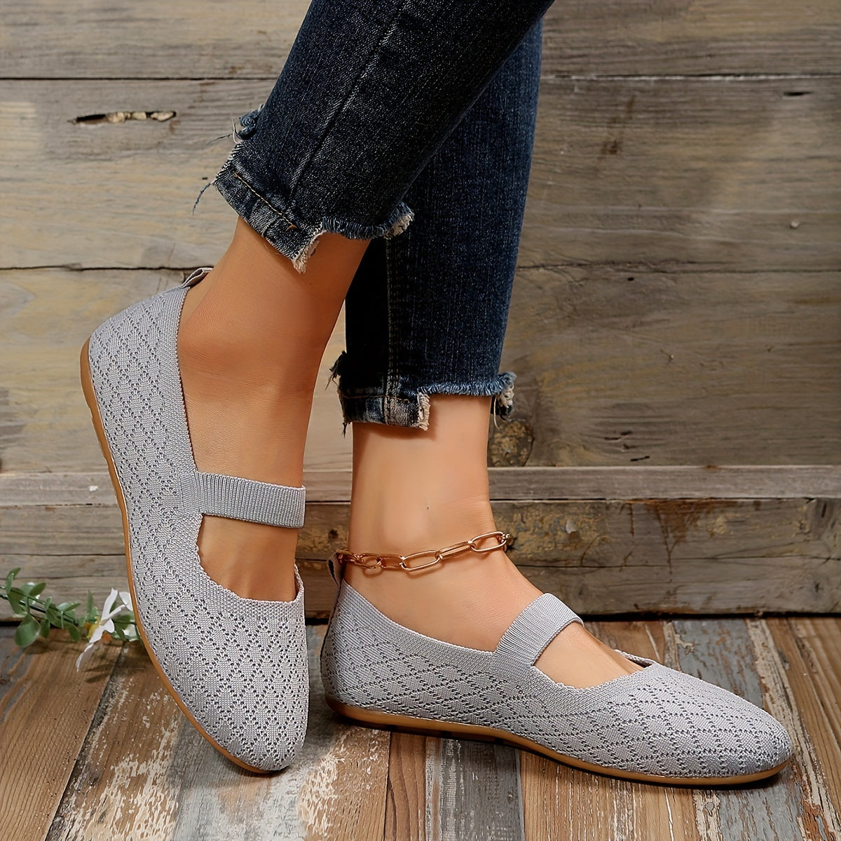 Women's Knit Flat Shoes Comfy Slip On Mary Jane Casual Flats