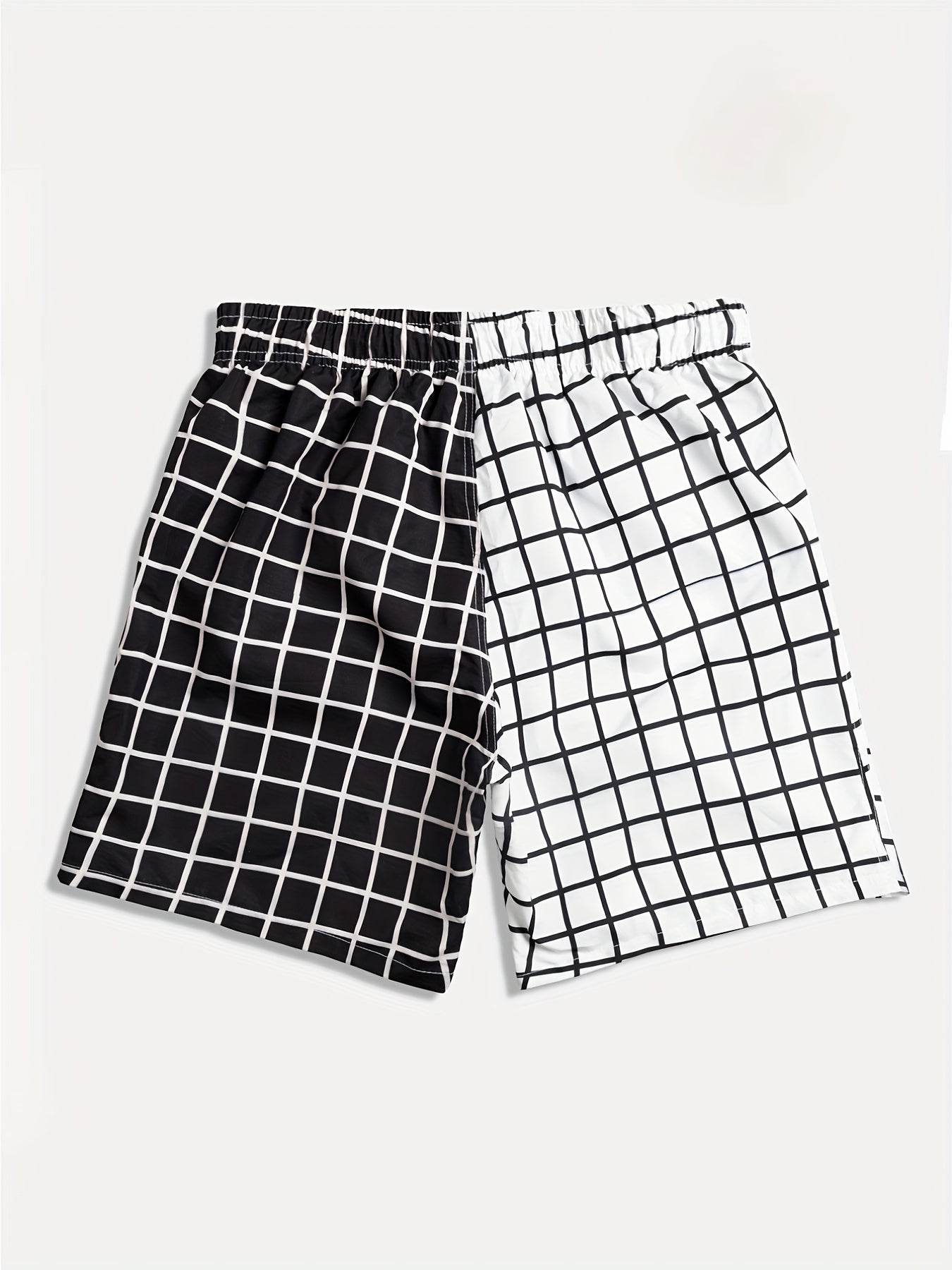 Men's Plaid Pattern Swim Trunk Mesh Lining Drawstring Swimwear Pants