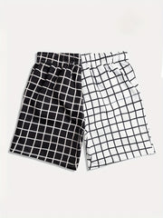 Men's Plaid Pattern Swim Trunk Mesh Lining Drawstring Swimwear Pants