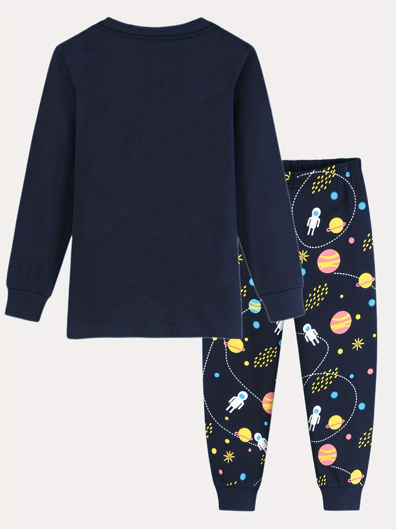 Boys Rocket Space Print Pajama Set Long Sleeve Top & Pants