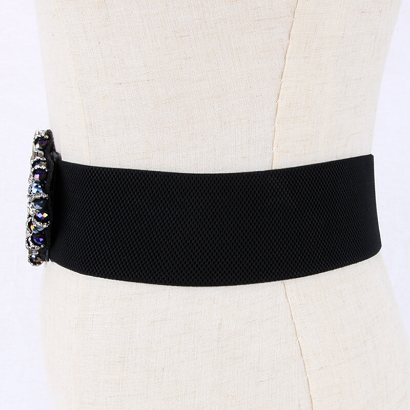 Rhinestone Belt Crystal Buckle Elastic Waistband for Women Girls