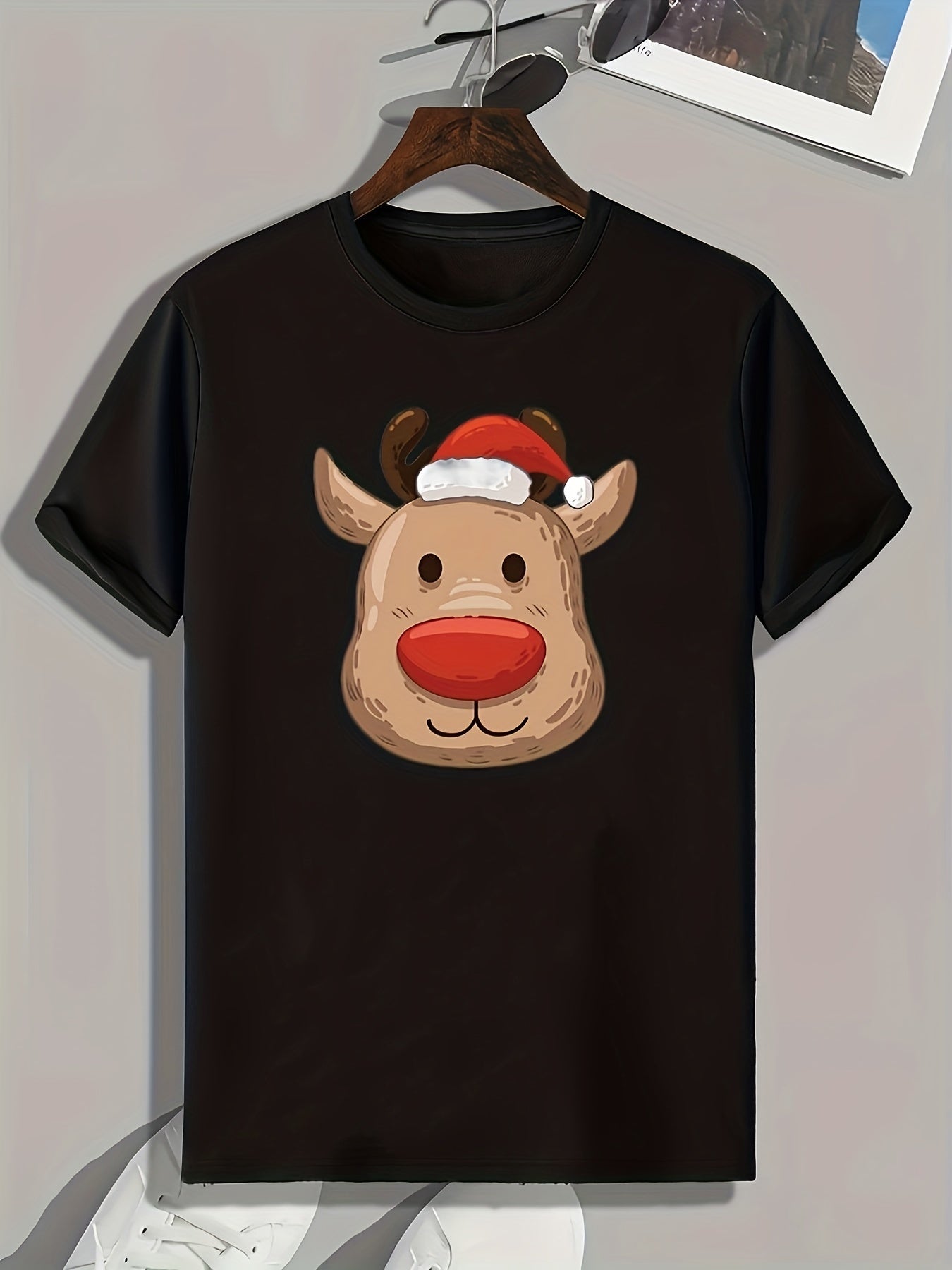 Christmas Deer Print Men's Graphic T-shirt Casual Comfy Tees