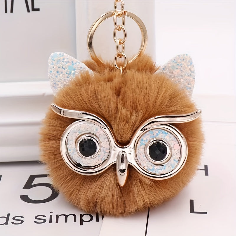 Glasses Owl Plush Keychain Bag Pendant Car Key Chain Accessories