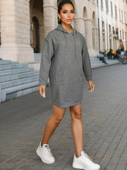  Hooded Long Sleeve Drawstring Dress with Pocket