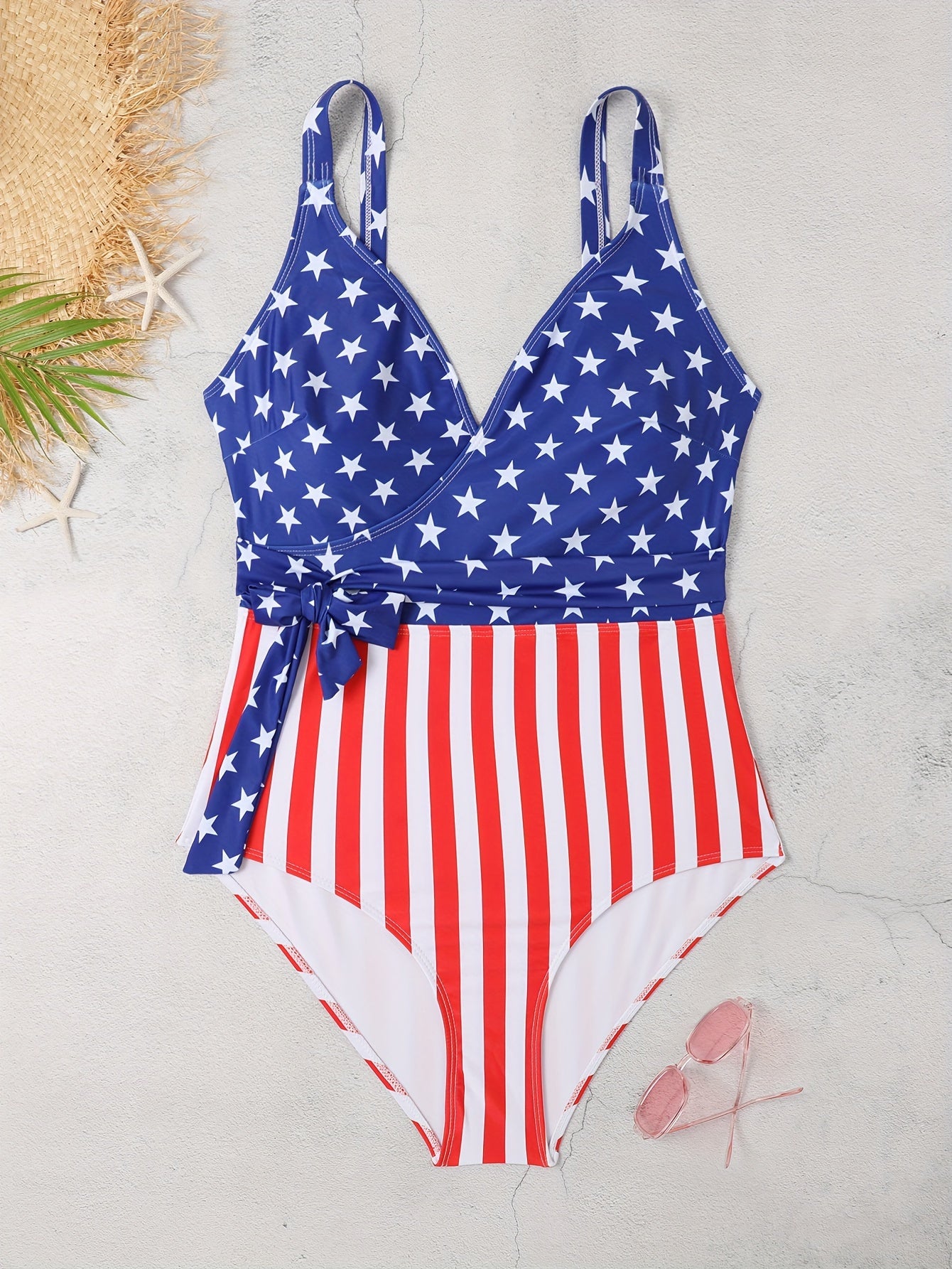  Star & Stripe Tie Side One Piece Swimsuit