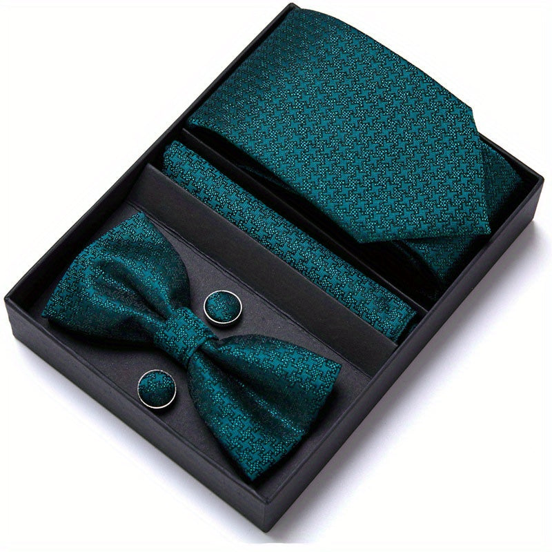 Men's Bow Tie Set 6 piece Set Tie Bow Tie Square Scarf Cufflinks Red Series