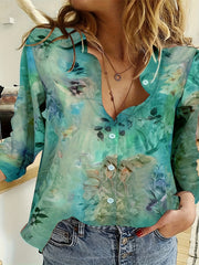  Floral Tie Dye Button Up Collar Shirt Top