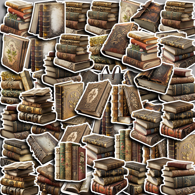 50pcs Vintage Book Waterproof Journal Stickers Books And Teapots