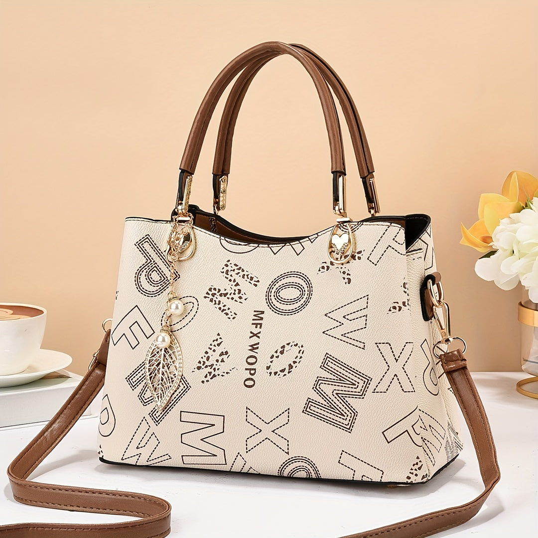 Vintage Pattern Handbag Classic Shoulder Work Bag Women's All Match Satchel Bag