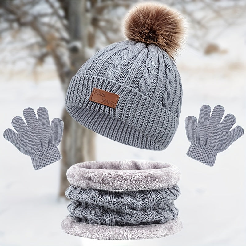3pcs Children's Winter Scarf Gloves Hat Set for Boys and Girls
