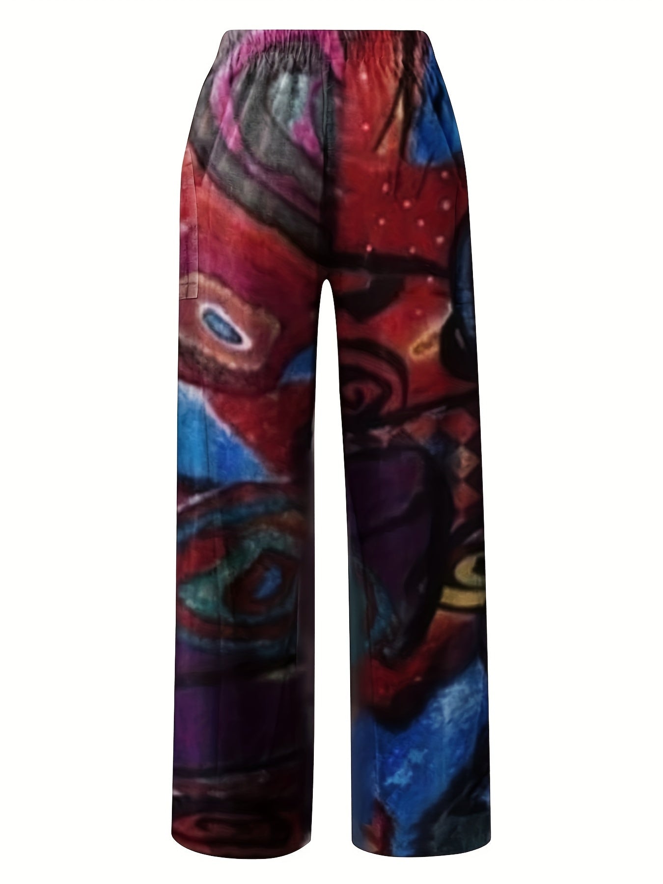 Geometric Print Wide Leg Pants Women's Casual Non Stretch Pants