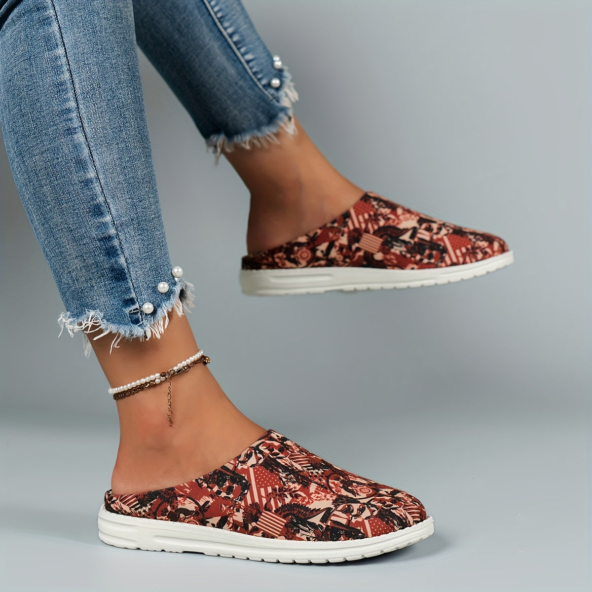 Women's Star & Striped Mule Sneakers Casual Slip On Shoes