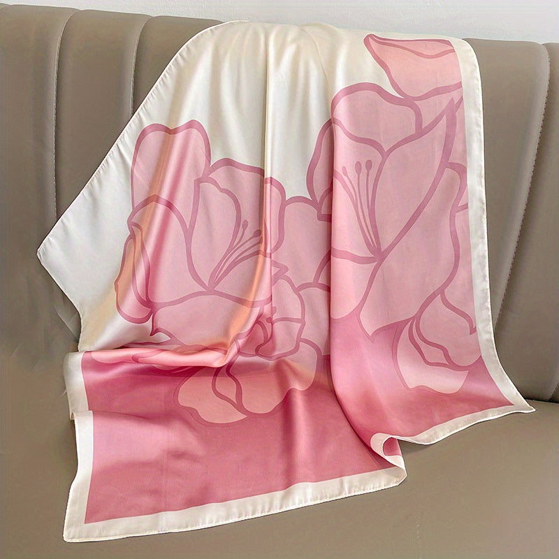Camellia Print Bandana Silk Square Scarf Head Wrap Neckerchief Hair Accessory