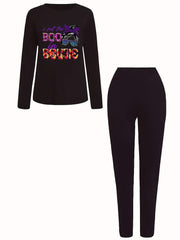  Halloween Casual Outfits Set Women's Plus Skull & Letter