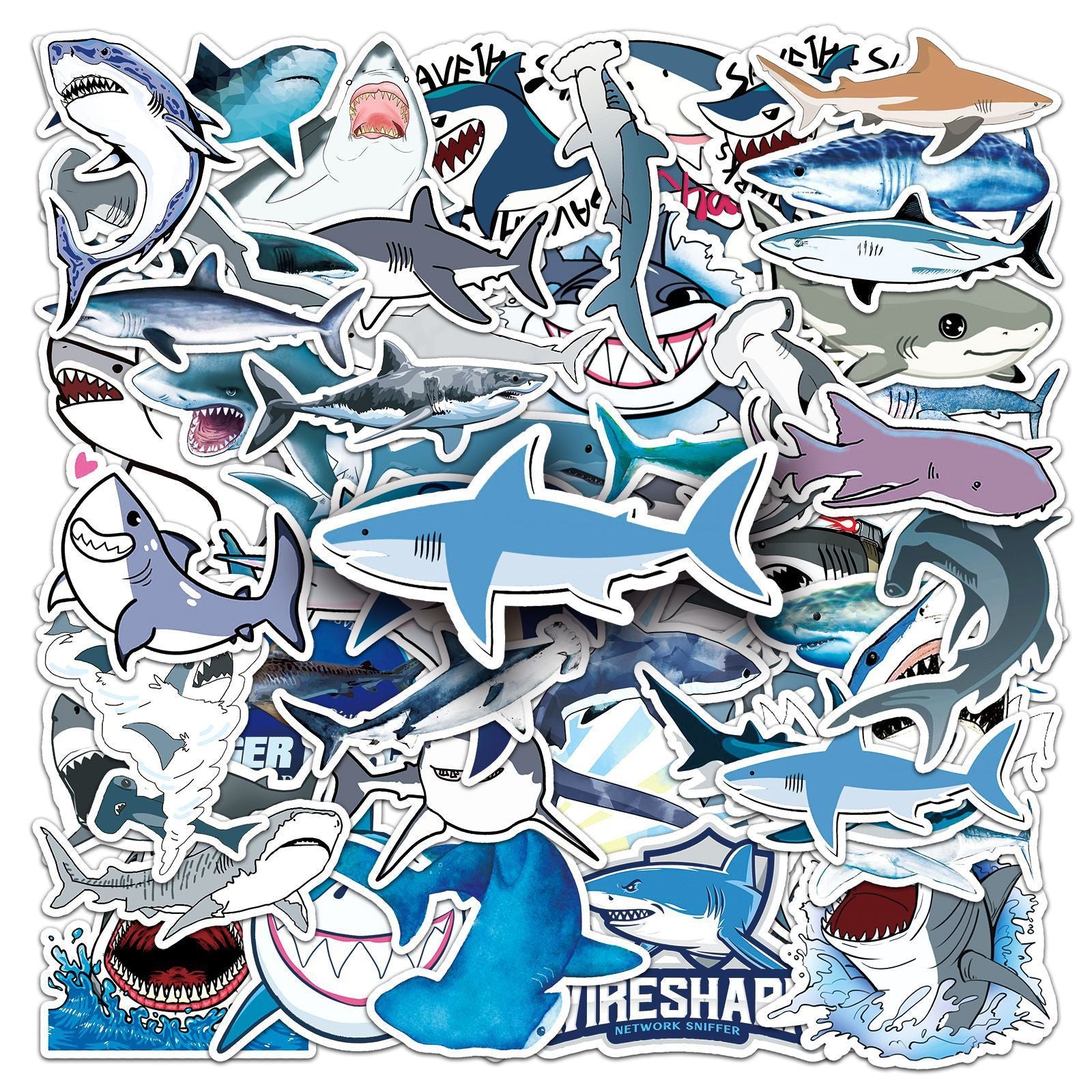 50pcs Shark Stickers Vinyl Decals for Laptops Water Bottles