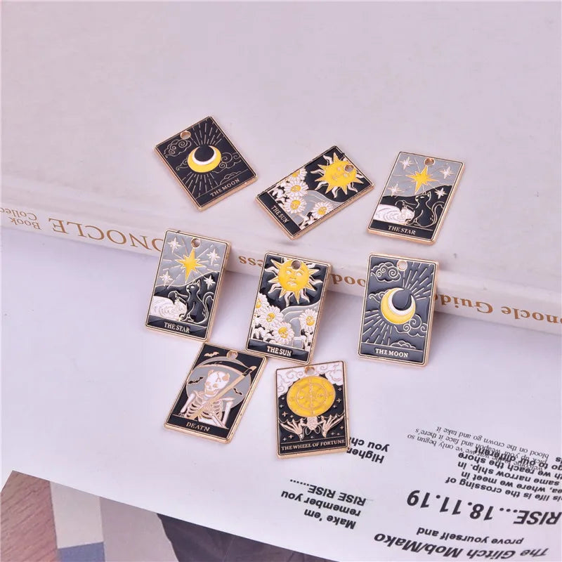 10PCS Halloween Tarot Card Alloy Pendant DIY Charm Enamel Crafts