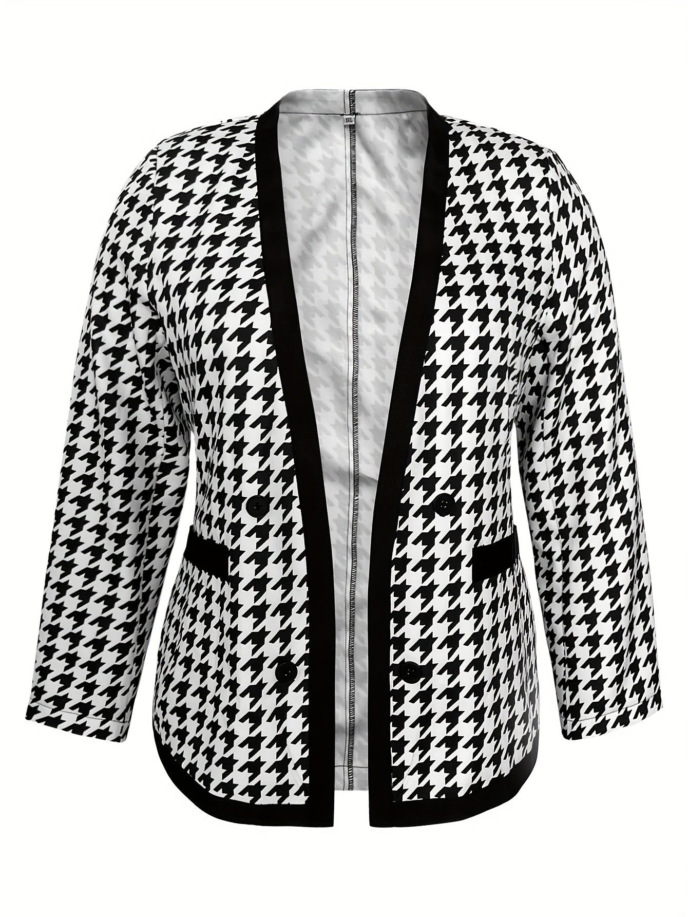 Houndstooth Print Double Breast Button Blazer