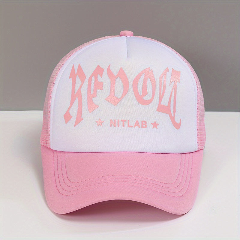 Gothic Letter Print Mesh Trucker Hat Baseball Cap for Women & Men