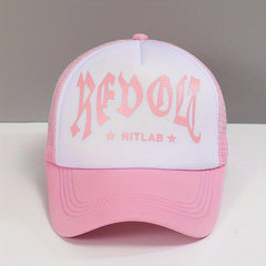 Gothic Letter Print Mesh Trucker Hat Baseball Cap for Women & Men