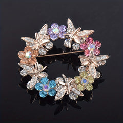 Men's Crystal Rhinestone Floral Brooch Silk Scarf Accessory