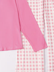  Pajama Set Soft Tee & Gingham Print Pants Two Piece Set