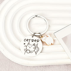Cat Pattern Keychain Stainless Steel Round Key Chain
