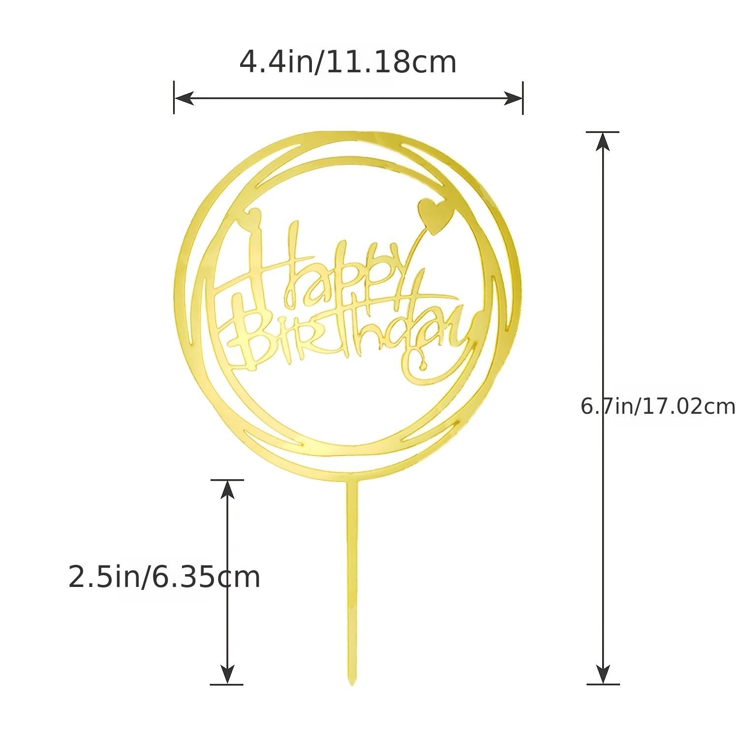 6pc Golden Happy Birthday Cake Toppers Acrylic Decorations