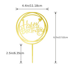 6pc Golden Happy Birthday Cake Toppers Acrylic Decorations