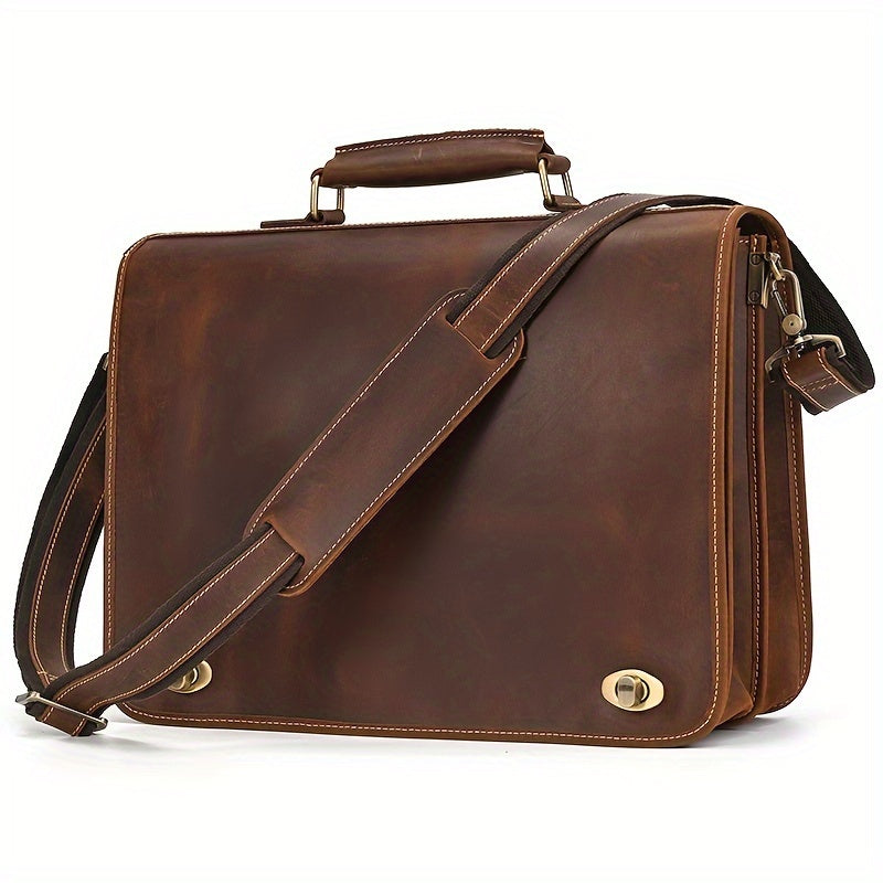 Retro Leather Business Men's Bag Crazy Horse Leather Tote Shoulder Bag