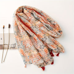National Style Floral Fringed Scarf Lightweight Breathable Sunscreen Shawl