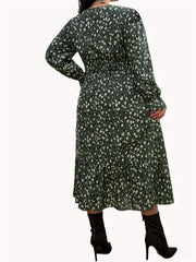  Casual Dress Women's Plus Ditsy Print Lantern Sleeve Dress