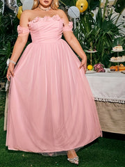  Mesh Off Shoulder Floral Maxi Bridesmaid Dress