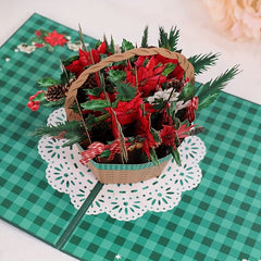 3D Christmas Flower Basket Greeting Card Paper Carving Blessing Message