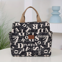 Vintage Floral & Letter Print Lunch Tote, Large Capacity