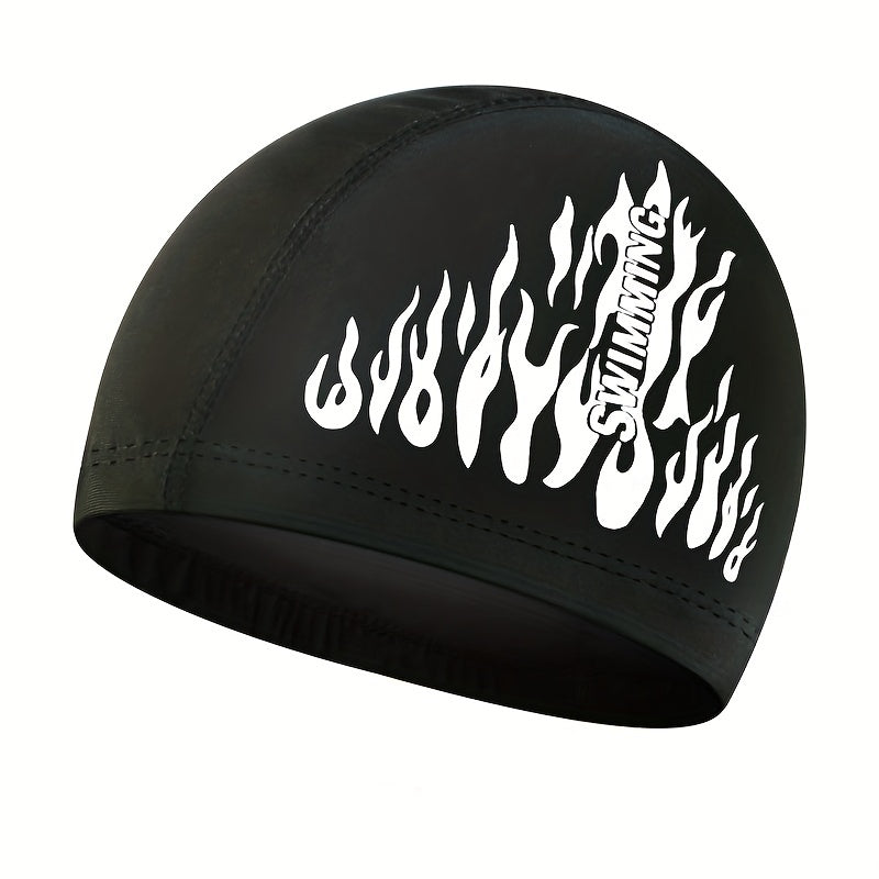 Flame Print Swim Cap Ear Protection Nylon Durable Elasticity