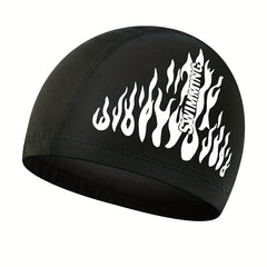 Flame Print Swim Cap Ear Protection Nylon Durable Elasticity