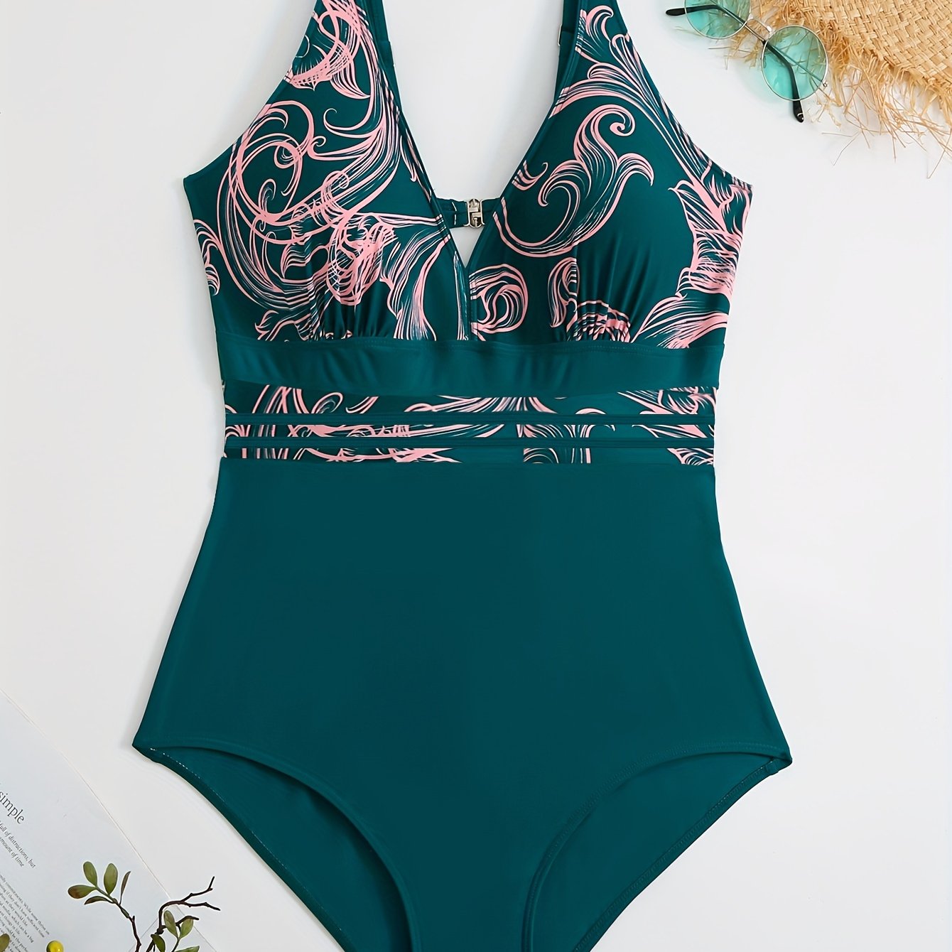  Colorblock Cut Out Back One Piece Swimsuit