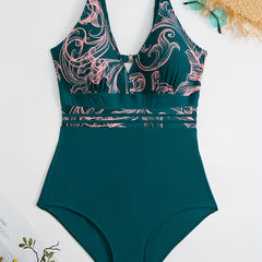  Colorblock Cut Out Back One Piece Swimsuit