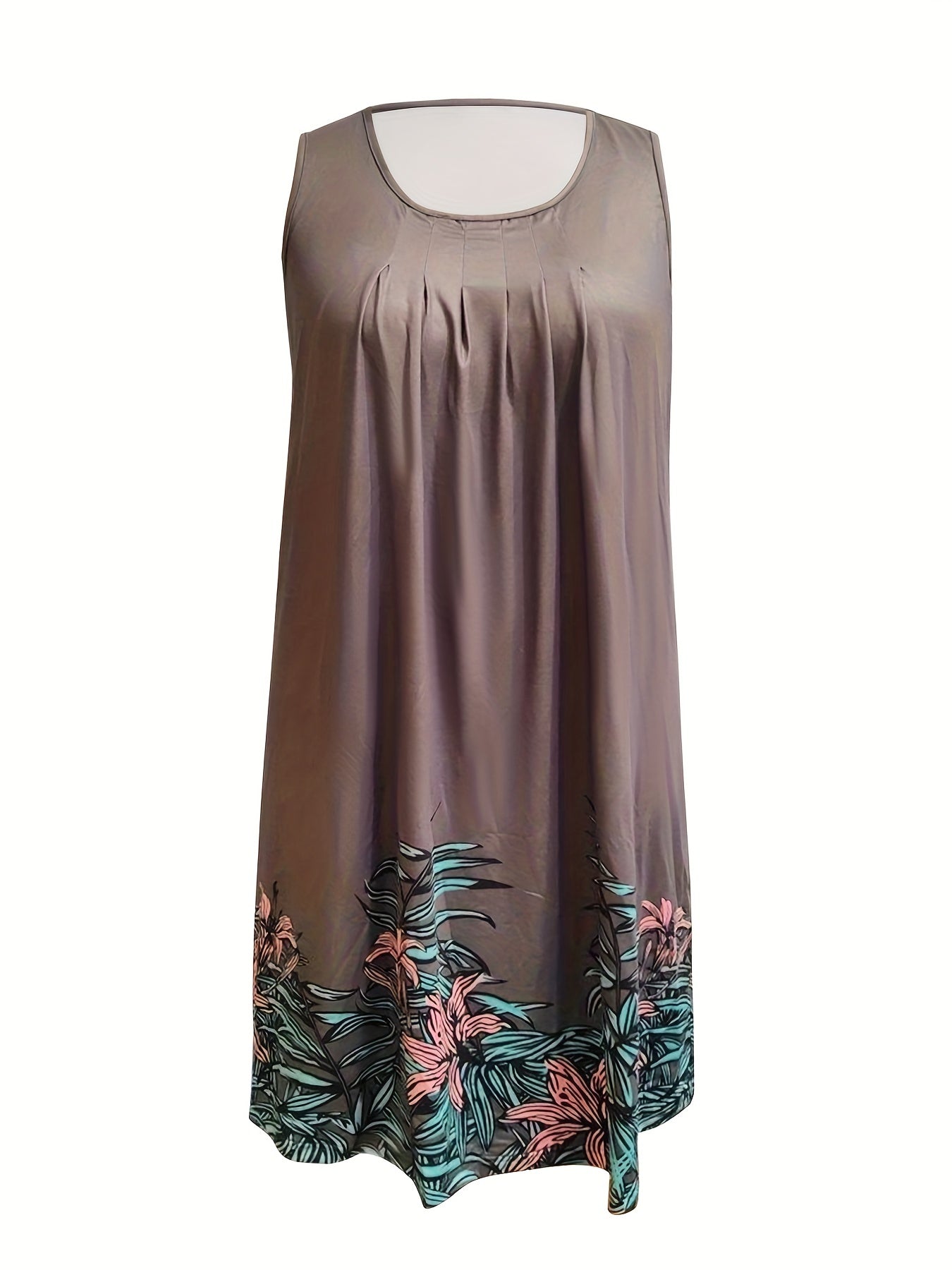  Floral Print Scoop Neck Tank Dress