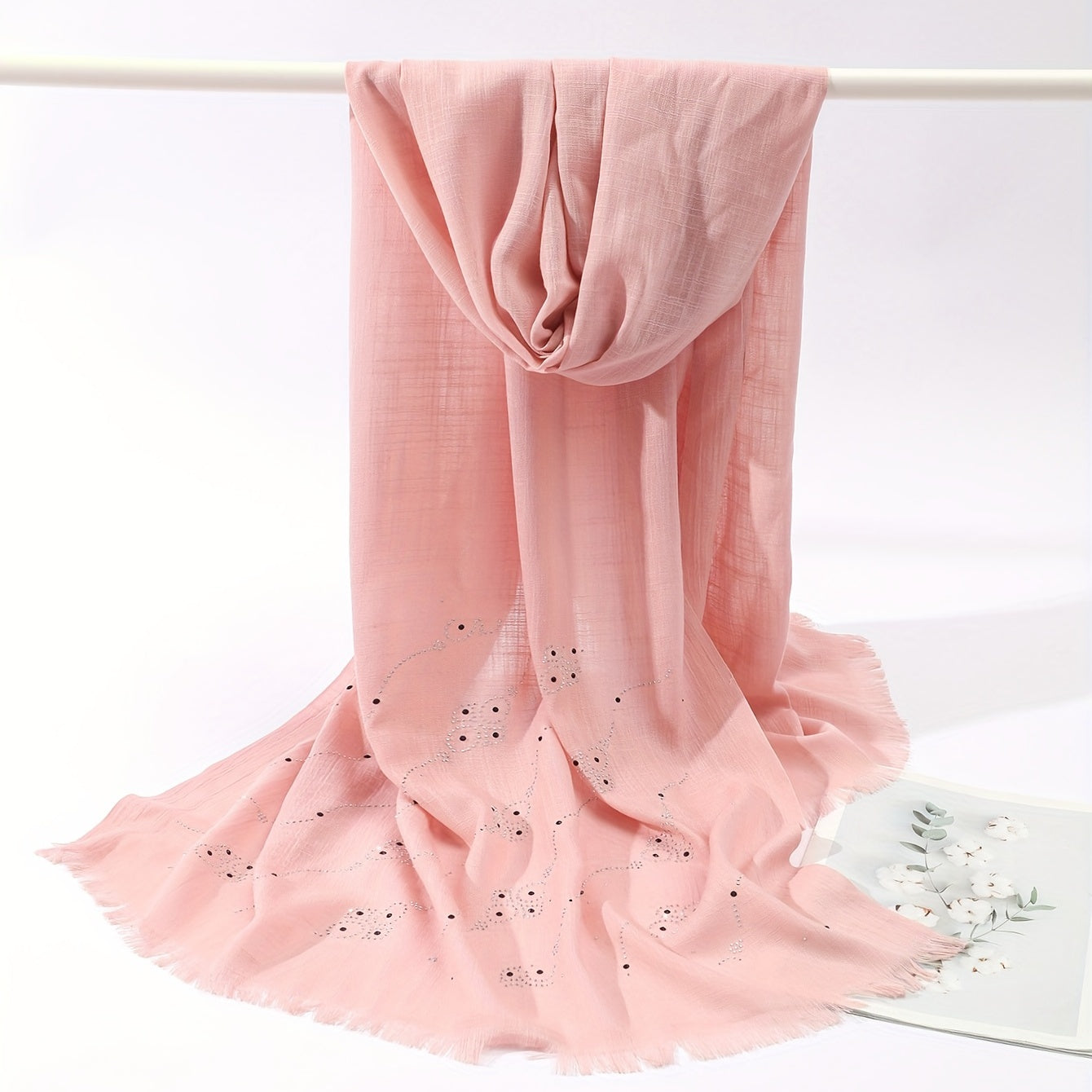 Rhinestone Decorated Breathable Scarf Sunscreen Wrap Inelastic Shawl