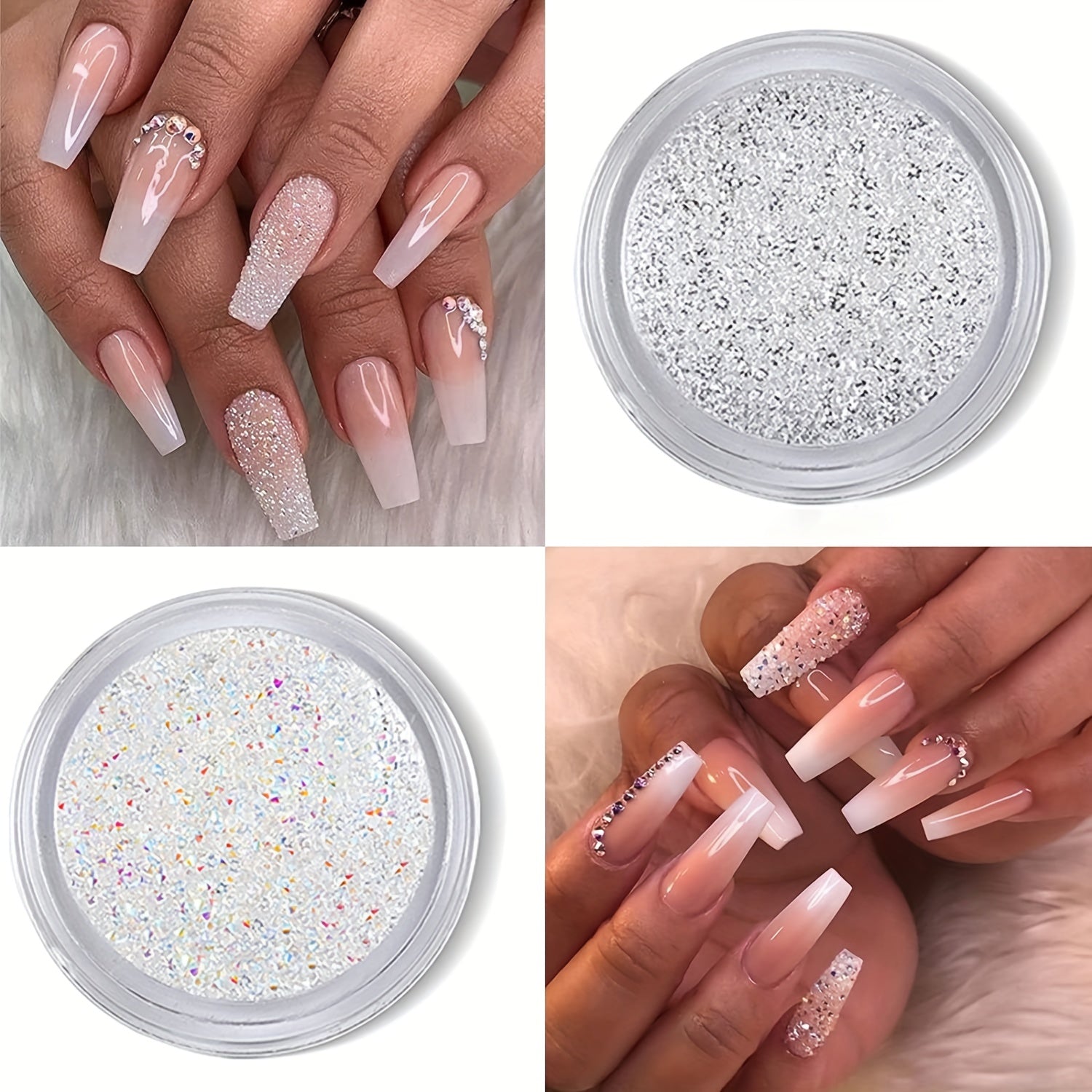 4 Boxes AB Crystal Nail Art Rhinestones Gemstones Pearls for Nails