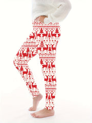  Christmas Leggings Reindeer & Tree Print High Rise Stretch Leggings