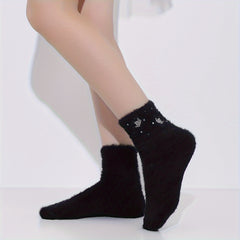 Crown Rhinestone Socks Comfy Warm Fuzzy Women's Stockings
