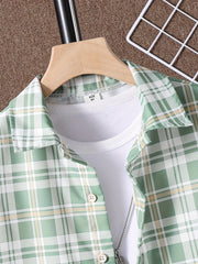 2pcs Boys Casual Plaid Short Sleeve Shirt&Shorts Set Kids Summer Clothing