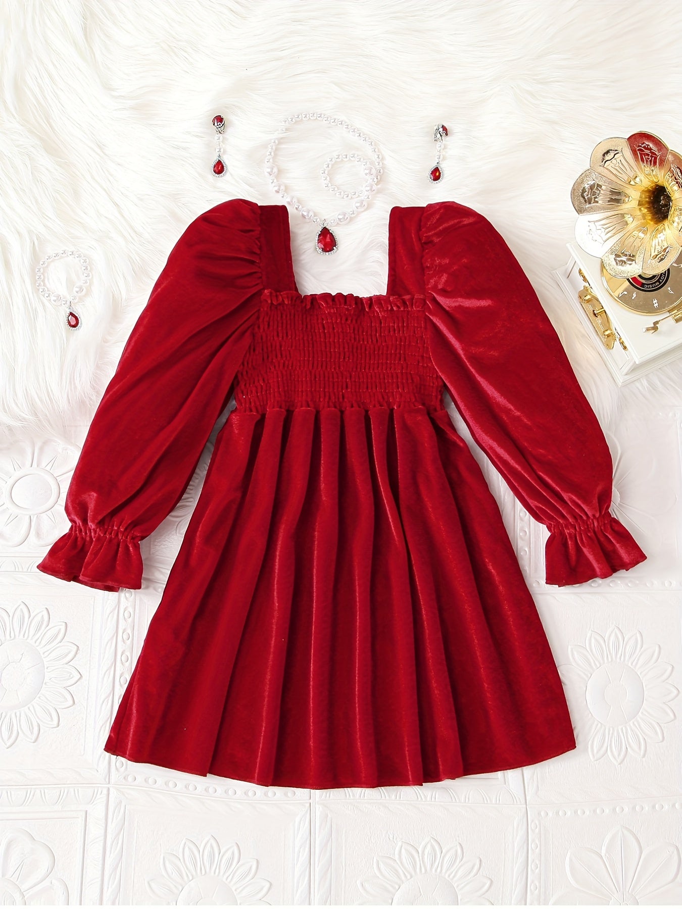 Velvet Long Sleeve Princess Party Dress for Girls