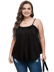  Casual Cami Top Women's Plus Plain Ruched Round Neck Medium Stretch