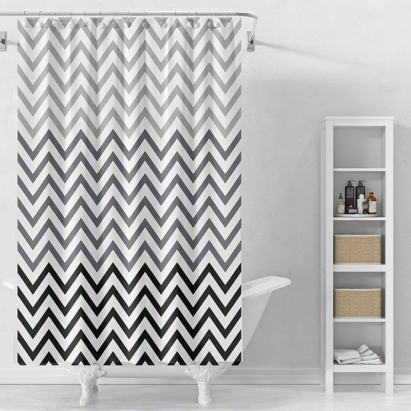 Wavy Plastic Shower Curtain with 12 Hooks - Waterproof and Mildew Proof