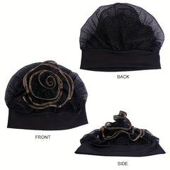 Ruffles Flower Glitter Turban Cap Solid Bonnet Head Wrap Head Scarf
