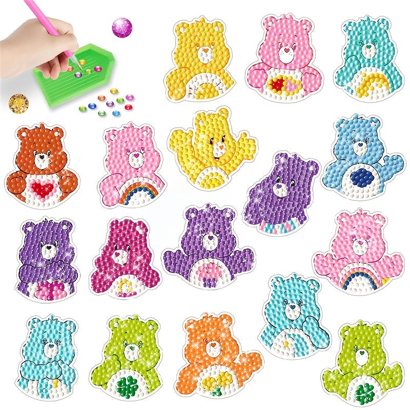 17pc DIY Diamond Painting Stickers Animals Bear Art Craft Teen Accessory