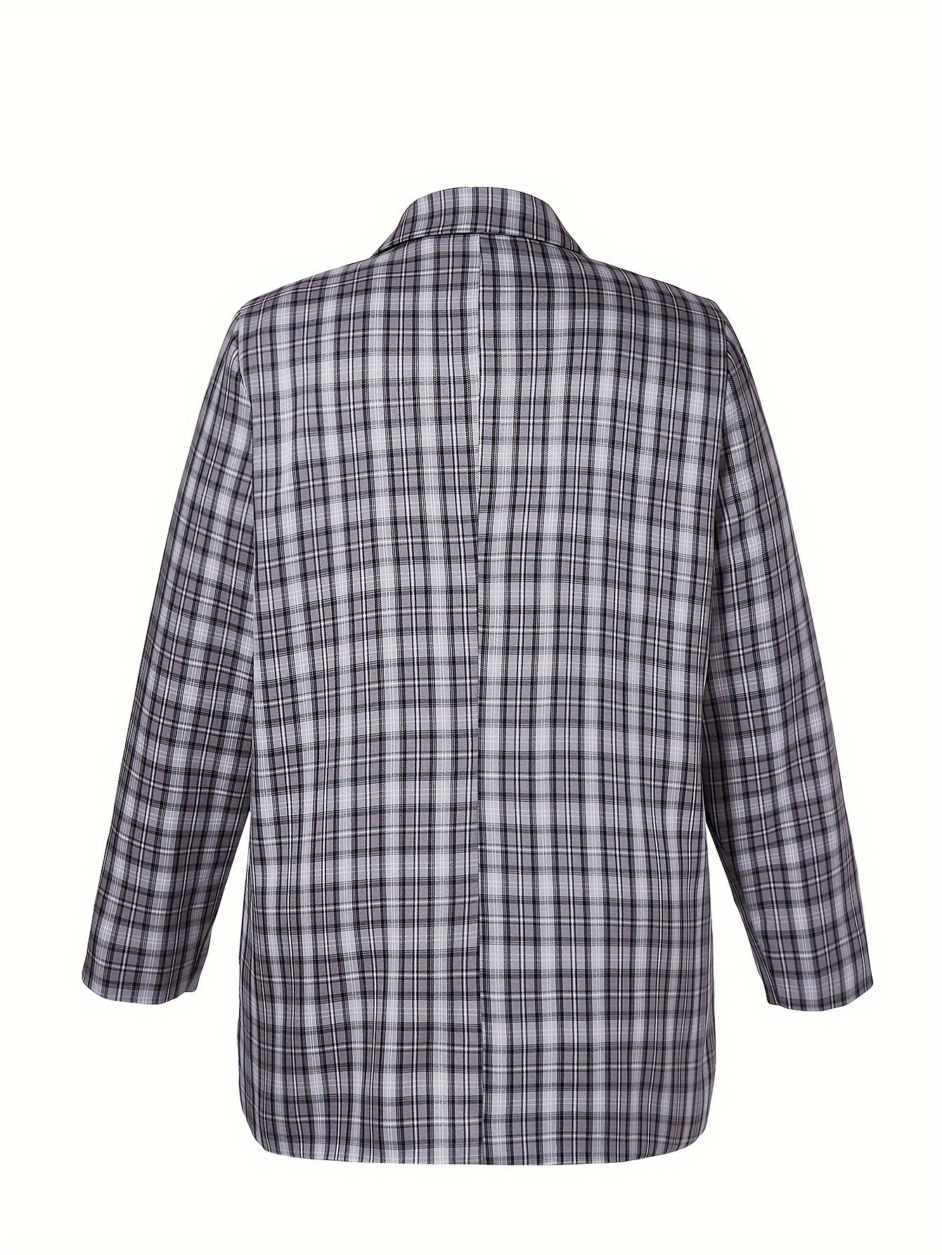  Plaid Print Long Sleeve Lapel Collar Blazer